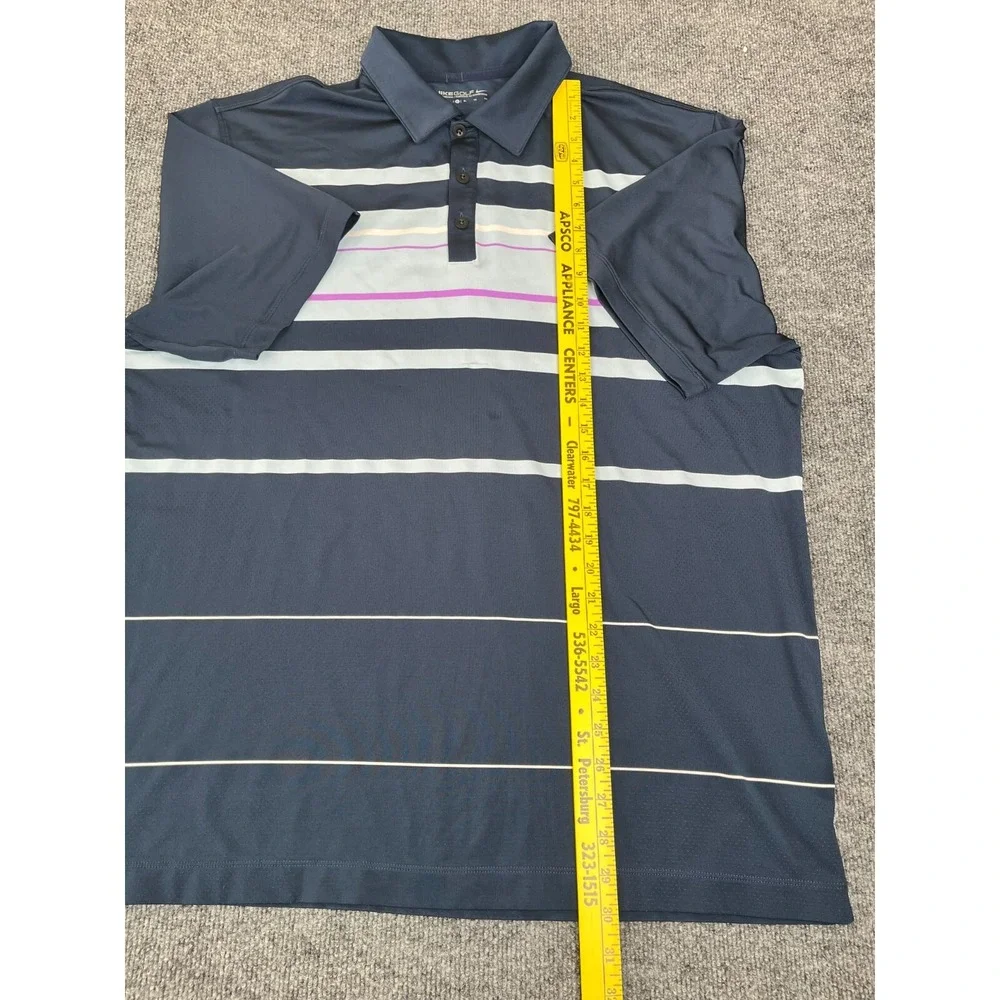 Nike Golf‎ Polo Shirt Men XL Blue  White Stripped Dri-Fit Polo Shirt Short Sleve